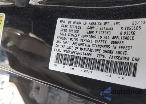 2013 Honda Accord Sport из США, поврежденный, VIN 1HGCR2F59DA154466